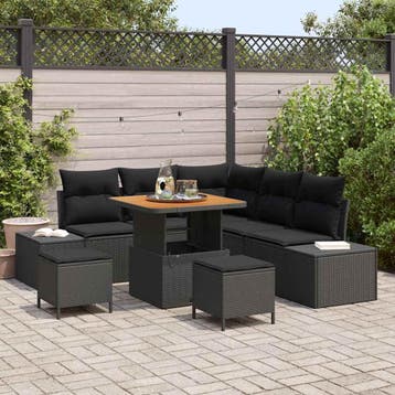 vidaXL Tuinbank Set 8 st Zwart poly rattan, Verzenden, Nieuw
