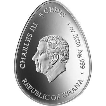 Ghana. 5 Cedis 2026 Ukrainian Pysanka - Zoretsvit 1 Oz Ag
