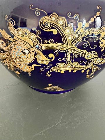 Jardinière - Aardewerk - Cache-pot met blauwe achtergrond, Antiek en Kunst