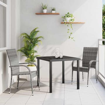 vidaXL Tuin Eettafel Set 3 pcs Grijs Gepoedercoat staal, Verzenden, Nieuw