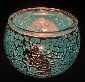 Ocean Goud Mozaïek Theelichthouder 11x11x9 cm (Interieur), Huis en Inrichting, Woonaccessoires | Kandelaars en Kaarsen, Ophalen of Verzenden