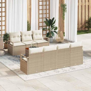 vidaXL Tuinbank Set met opslag 8 pcs Beige en Crème poly, Verzenden