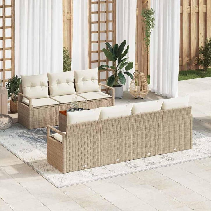 vidaXL Tuinbank Set met opslag 8 pcs Beige en Crème poly, Tuin en Terras, Tuinsets en Loungesets, Nieuw, Verzenden