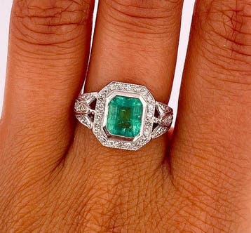 Bague Platine Émeraude - Diamant