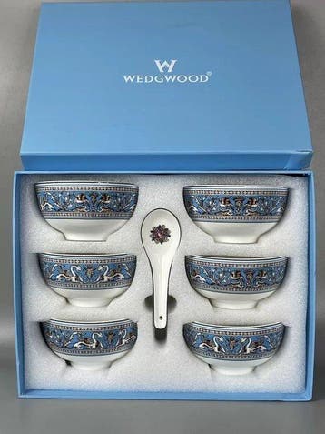 Wedgwood - Kom (12) - Beenporselein - Florentine Blue-serie, Antiek en Kunst