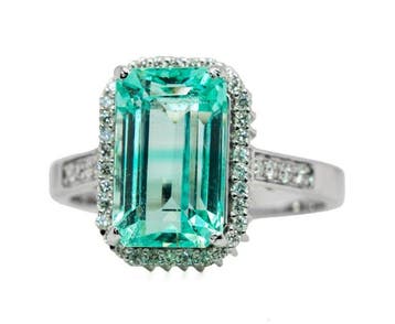 Zonder minimumprijs - Ring - 14 karaat Witgoud, Blauwgroen -, Nieuw