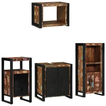 vidaXL Badkamermeubel Set met lade 4 pcs Massief, Huis en Inrichting, Badkamer | Badkamermeubels, Verzenden, Nieuw