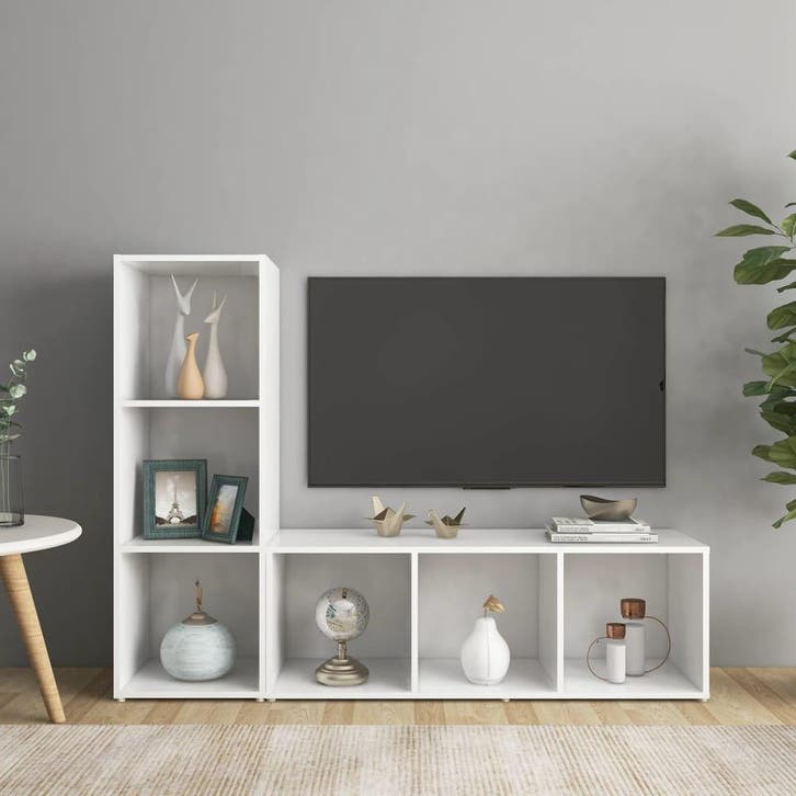 vidaXL Tv-meubelen 2 st 107x35x37 cm bewerkt hout wit, Maison & Meubles, Armoires | Mobilier de télévision, Envoi