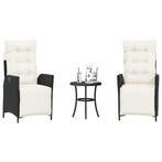 vidaXL 3-delige Bistroset met kussens poly rattan zwart, Verzenden