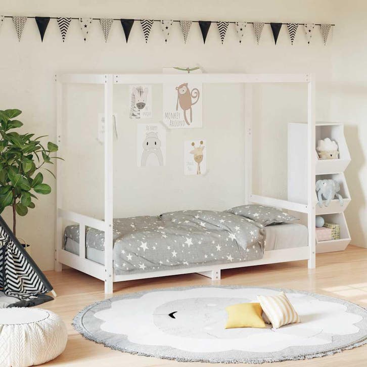 vidaXL Kinderbedframe 80x160 cm massief grenenhout wit, Kinderen en Baby's, Kinderkamer | Bedden, Nieuw, Verzenden