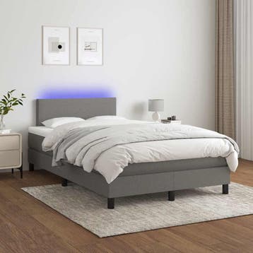 vidaXL Boxspring met matras en LED stof donkergrijs 120x200, Verzenden
