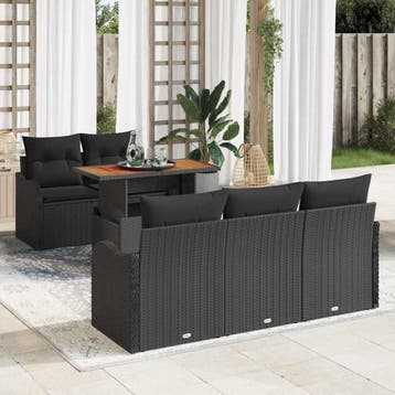 vidaXL Tuinbank Set 6 st Zwart poly rattan, Verzenden, Nieuw