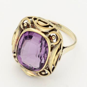 Bague - 14 carats Or jaune Améthyste, Nieuw
