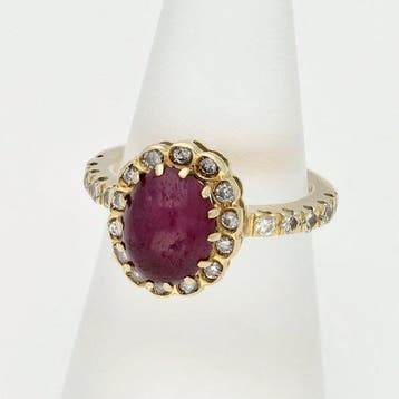 Bague - 14 carats Or jaune Rubis - Diamant