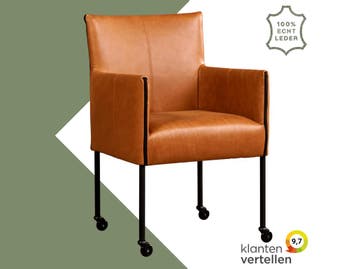 Leren eetkamerstoel More - Vintage Cognac (cognac) - Poten, Huis en Inrichting, Nieuw, Leer, Ophalen of Verzenden, Eén