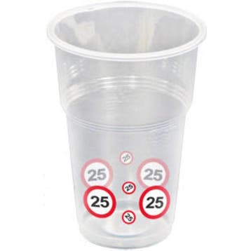 Bekers 25 Jaar Verkeersbord Plastic 350ml 8st, Verzenden, Nieuw
