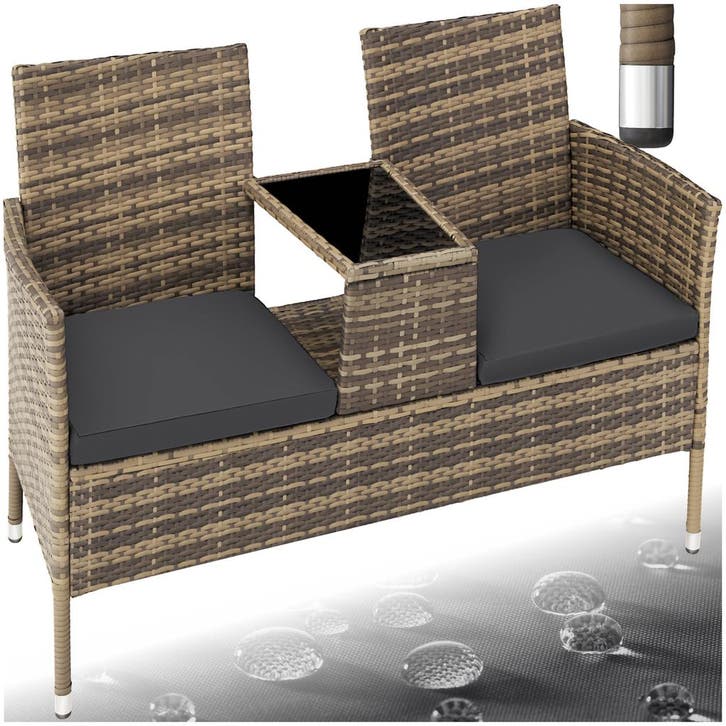 Wicker tuinbank met tafel - natuur/donkergrijs, Jardin & Terrasse, Ensembles de jardin, Envoi