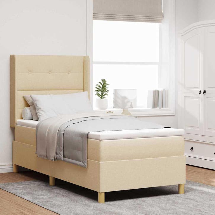 vidaXL Boxspring bed met matras met hoofdeinde Crème 100 x, Huis en Inrichting, Slaapkamer | Bedden, Nieuw, Verzenden
