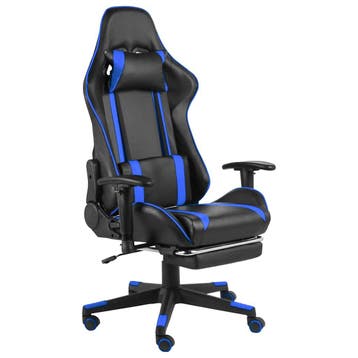 vidaXL Gamestoel draaibaar met voetensteun PVC blauw, Verzenden