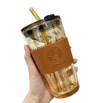 Bruine Glazen Smoothie Beker Met Deksel, Verzenden