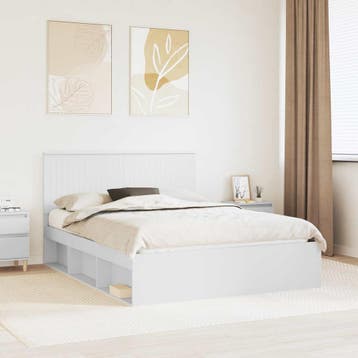 vidaXL Bedframe met hoofdeinde Wit 150 x 200 cm Massief, Verzenden, Nieuw