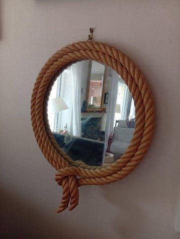 Wandspiegel - Textiel, Glas, Hout - Ronde vintage spiegel