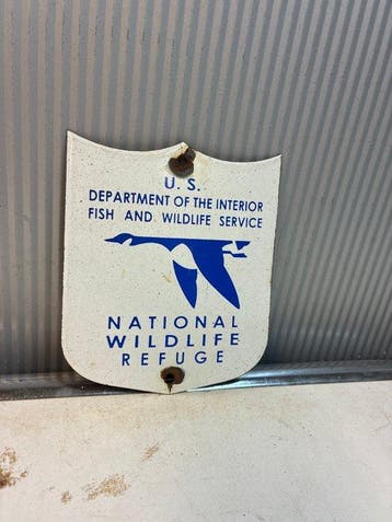 Vintage U.S. National Wildlife Refuge geëmailleerd bord –