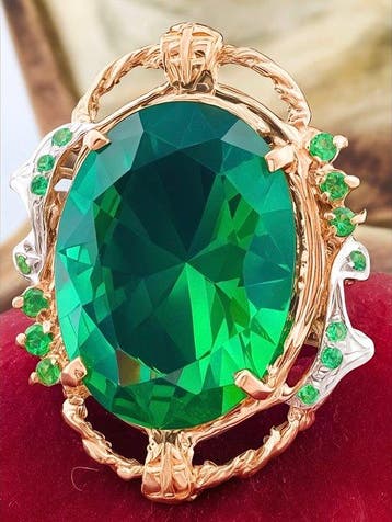 Zonder minimumprijs - Ring - 9 kt. Roségoud, Zilver Smaragd, Nieuw