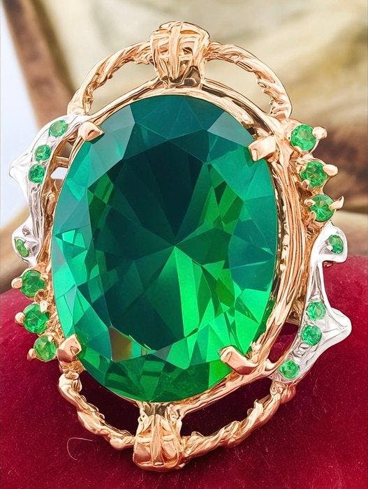 Zonder minimumprijs - Ring - 9 kt. Roségoud, Zilver Smaragd, Bijoux, Sacs & Beauté, Bagues