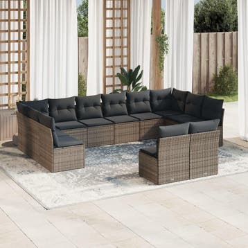 vidaXL 12-delige Loungeset met kussens poly rattan grijs, Verzenden, Loungeset