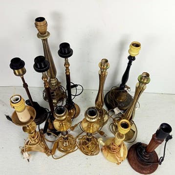 Tafellamp (12) - Brons, Marmer, Messing, Hout, Composiet -