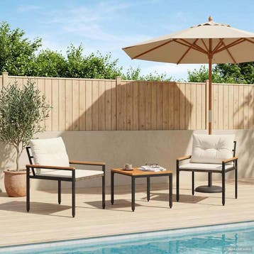 vidaXL tuinmeubelset 3 st Crèmewit poly rattan, Tuin en Terras, Verzenden, Nieuw