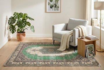 Groene vintage - Vloerkleed - 205 cm - 105 cm - met, Nieuw