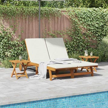 vidaXL Ligstoel met kussen Crème Wit Massief Acacia Hout, Tuin en Terras, Verzenden, Nieuw