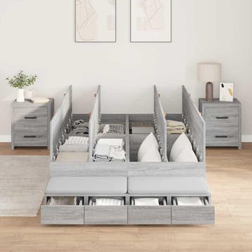 vidaXL Opbergbedframe met lade Grijs Sonoma 120 cm Bewerkt, Verzenden, Nieuw