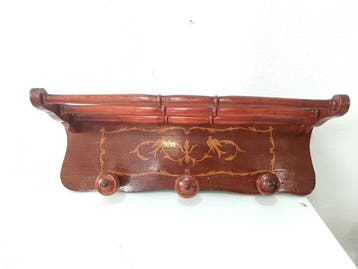Kapstok - Oud wandkapstok met plank en marquetterie -