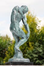 sculptuur, bronzen adam antiek groen gepatineerd - 30 cm -