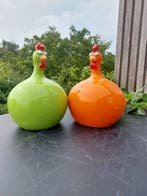 Statue, set of 2 balloon chickens - 23 cm - polyrésine