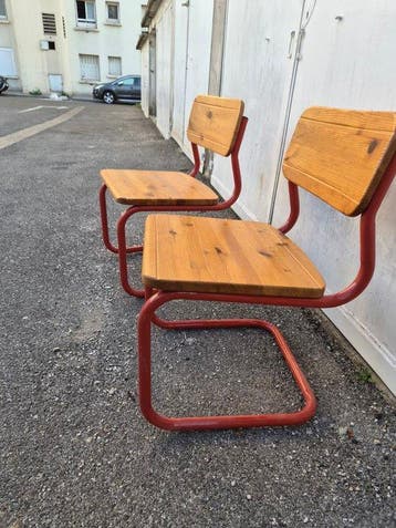 Stoel (2) - Hout, Messing - Paar vintage stoelen