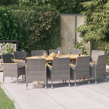 vidaXL 11-delige Tuinset met kussens grijs, Verzenden, Tuinset