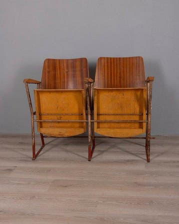 Stoel - Hout, Metaal - bioscoopstoel met metalen frame en