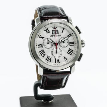 Optima - Swiss Chronograph - OSC392-SL-1 - Dark Red strap -