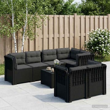 vidaXL 7-Zits Tuinbank met Kussens Rattan Look PP Antraciet, Verzenden