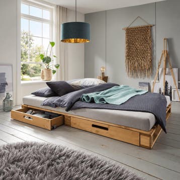 Infanskids Palletbed 2-persoonsbed Naturel 140x200 cm met Op, Nieuw