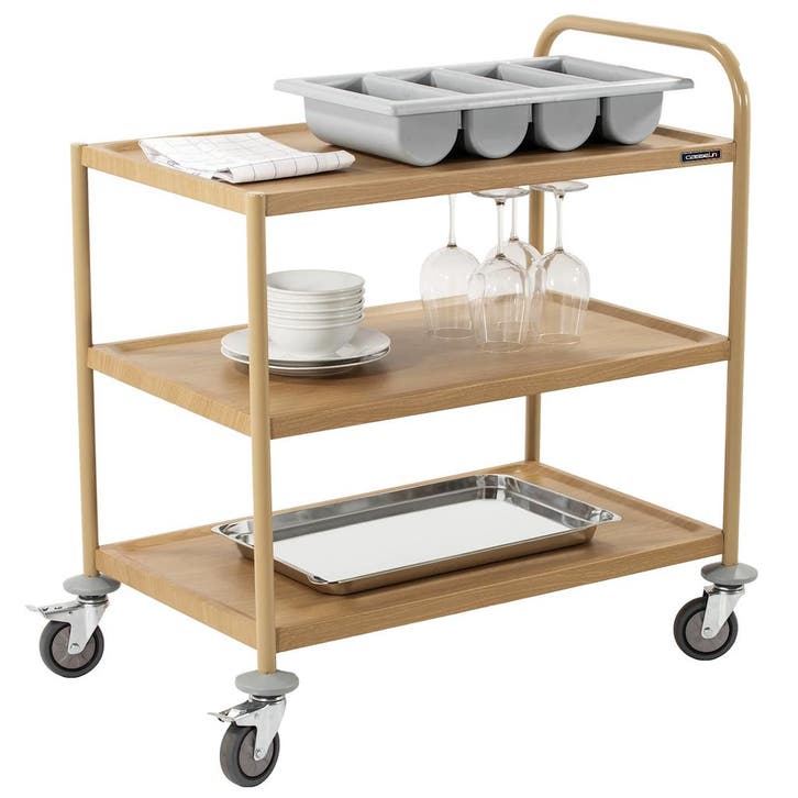 Serveerwagen | RVS (Houtlook) | 3 Niveaus (823x503) |, Zakelijke goederen, Horeca | Keukenapparatuur, Nieuw in verpakking, Verzenden