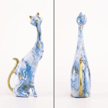 sculptuur, Decorative Cat Couple Statue Set – Elegant Blue