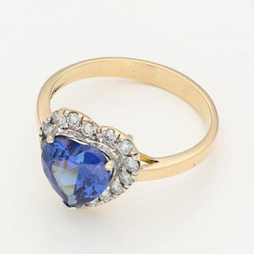Bague - 18 carats Or jaune - Diamant - Saffier, Bijoux, Sacs & Beauté, Bagues