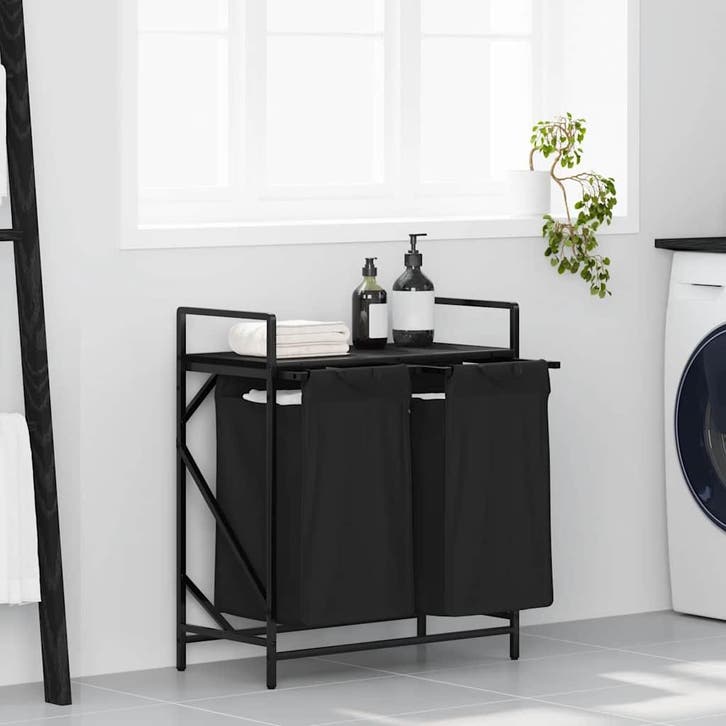 vidaXL Wasmand 2 vakken met plank zwart eikenkleurig, Huis en Inrichting, Woonaccessoires | Overige, Nieuw, Verzenden