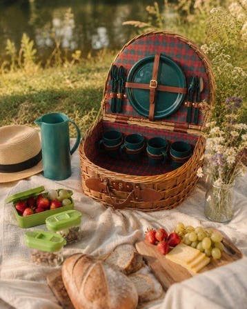 Picknickmand - Bamboe - Riet - 25 delig inclusief mand