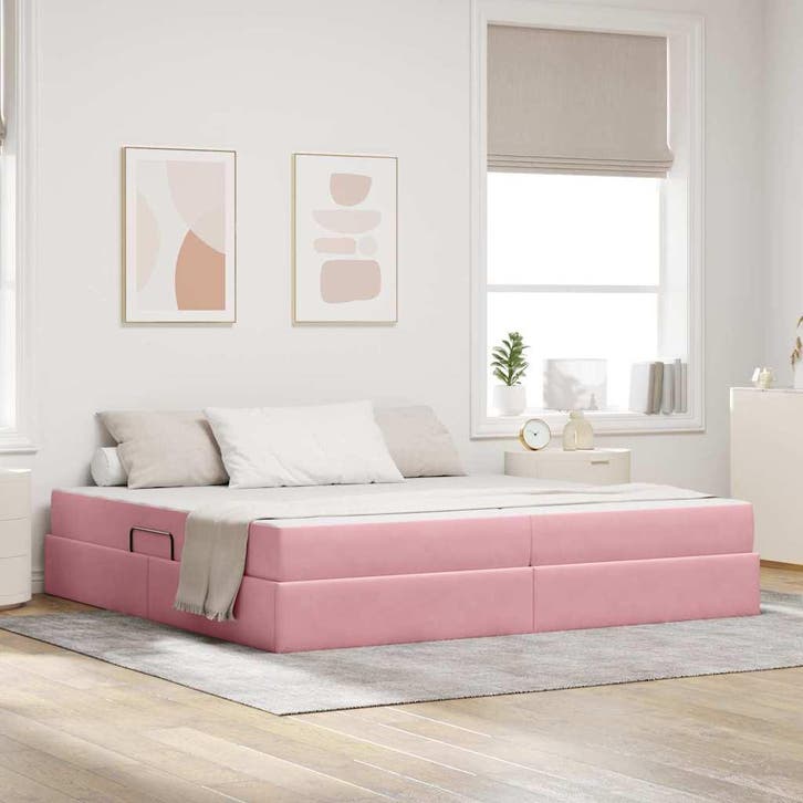 vidaXL Opbergbed met matras met matras Roze 200 x 200 cm, Huis en Inrichting, Slaapkamer | Bedden, Nieuw, Verzenden